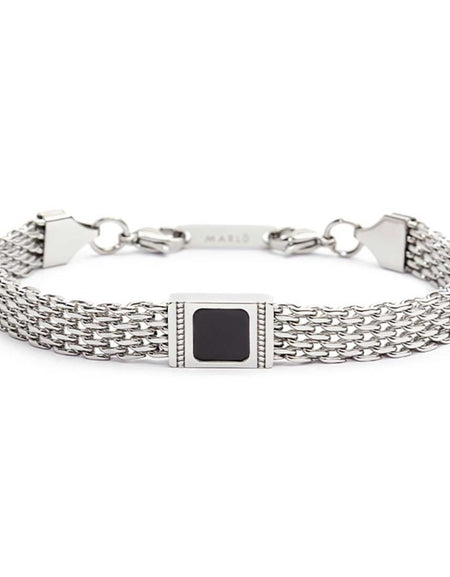 MARLÙ Bracciale Onice Nera centrale maglia Mesh in acciaio