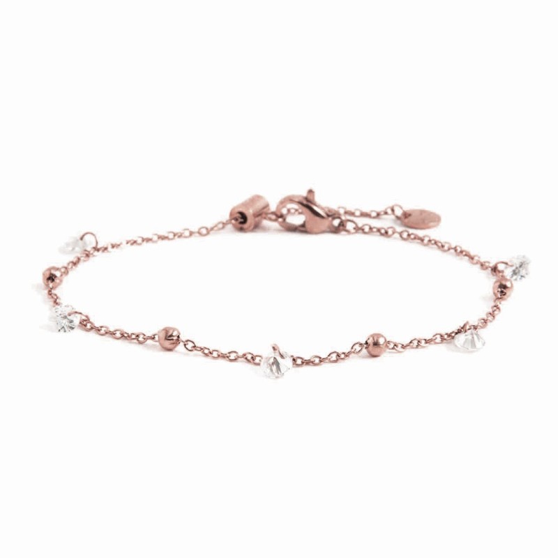 MARLÙ Bracciale con zirconi e sfere in acciaio rosè