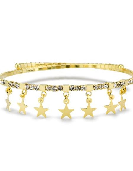 BOCCADAMO MYA Bracciale Donna Rigido Dorato Tennis di Zirconi Bianchi e Stelle Pendenti