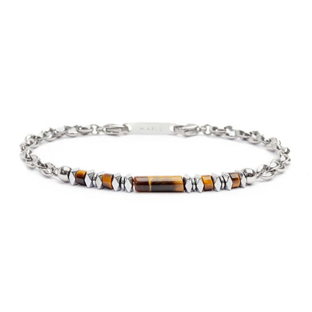 MARLÙ Bracciale con rondelle in Occhio di Tigre e catena maglia Marine