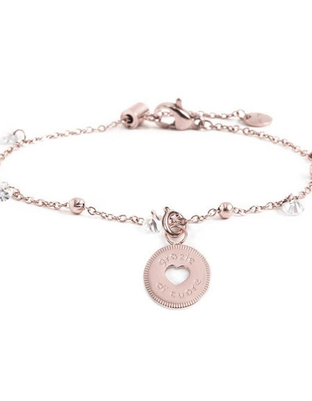 MARLÙ Bracciale con zirconi e sfere in acciaio rosè Grazie di Cuore