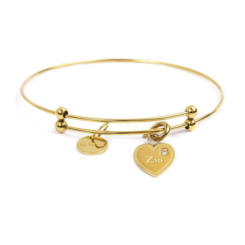 MARLÙ Bracciale rigido pendente Zia con zircone in acciaio dorato