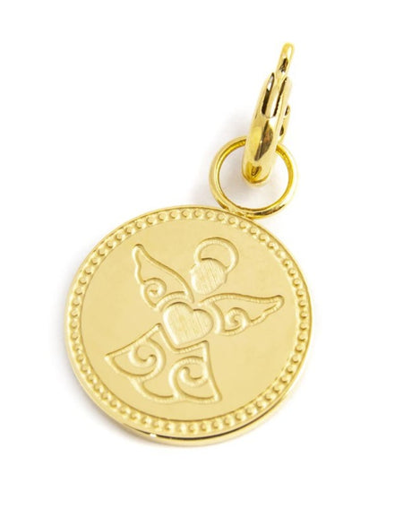 MARLÙ Pendente Charm tondo Angelo Custode in acciaio dorato