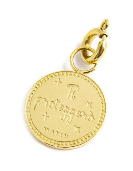 MARLÙ Pendente Charm tondo Angelo Custode in acciaio dorato