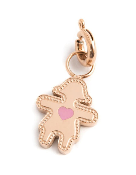 MARLÙ Pendente Charm Bimba cuore smalto rosa in acciaio rosè