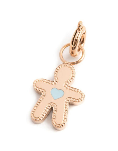 MARLÙ Pendente Charm Bimbo cuore smalto azzurro in acciaio rosè
