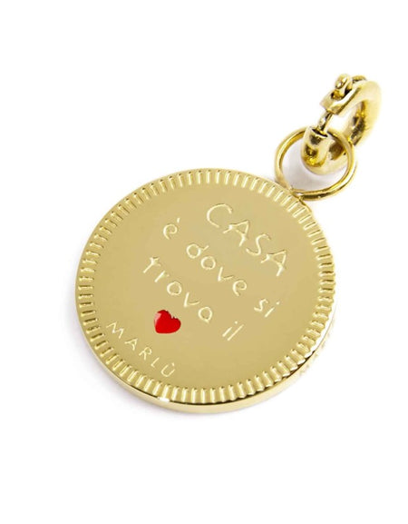 MARLÙ Pendente Charm tondo Casa in acciaio dorato