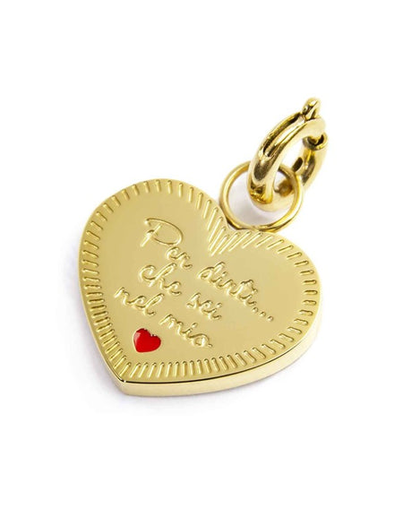 MARLÙ Pendente Charm Cuore con zircone in acciaio pvd oro