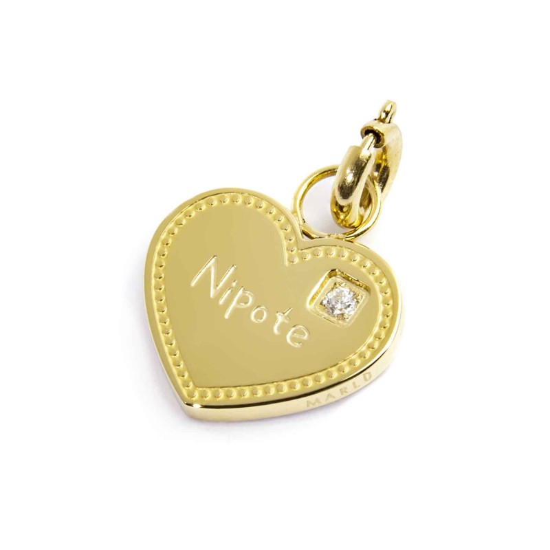 MARLÙ Pendente Charm Cuore Nipote con zircone in acciaio pvd oro