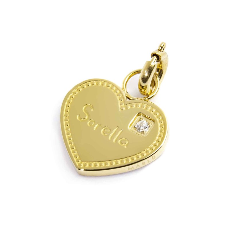 MARLÙ Pendente Charm Cuore Sorella con zircone in acciaio e pvd oro