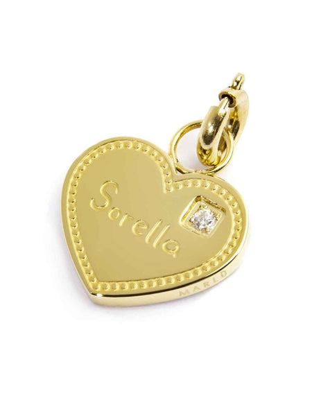 MARLÙ Pendente Charm Cuore Sorella con zircone in acciaio e pvd oro