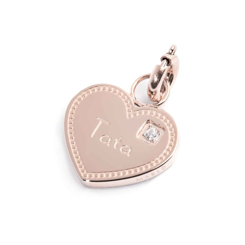 MARLÙ Pendente Charm Cuore Tata con zircone in acciaio pvd rosè
