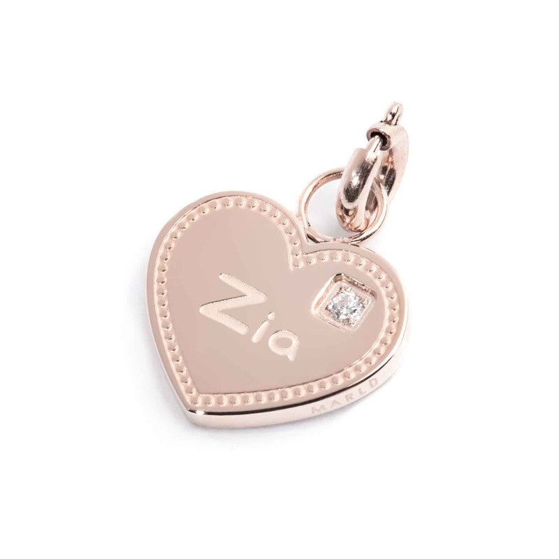 MARLÙ Pendente Charm Cuore Zia con zircone in acciaio pvd rosè