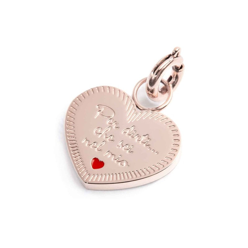 MARLÙ Pendente Charm Cuore Zia con zircone in acciaio pvd rosè