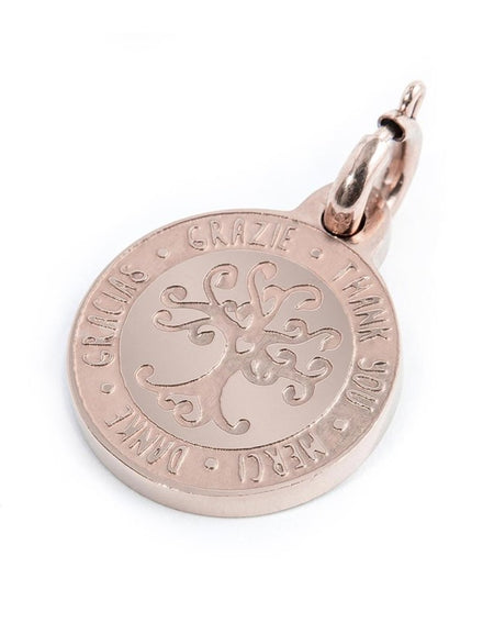 MARLÙ Pendente Charm tondo Grazie in acciaio rosè