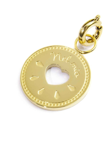 MARLÙ Pendente Charm tondo Grazie di Cuore in acciaio dorato