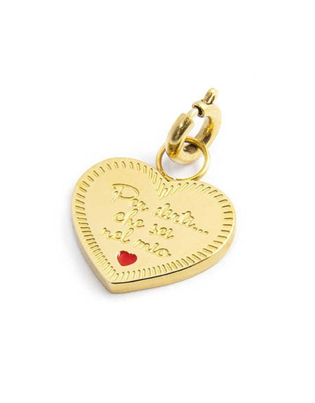 MARLÙ Pendente Charm Cuore Maestra con zircone in acciaio pvd oro