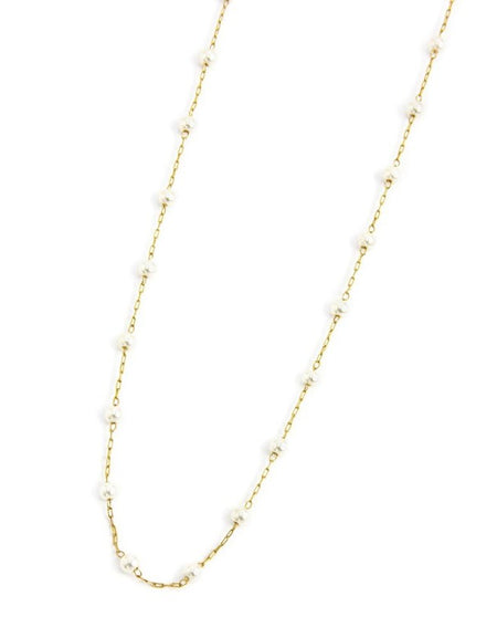 MARLÙ Collana lunga a catena con perle in acciaio dorato