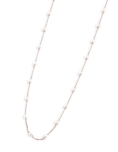 MARLÙ Collana lunga a catena con perle in acciaio rosè