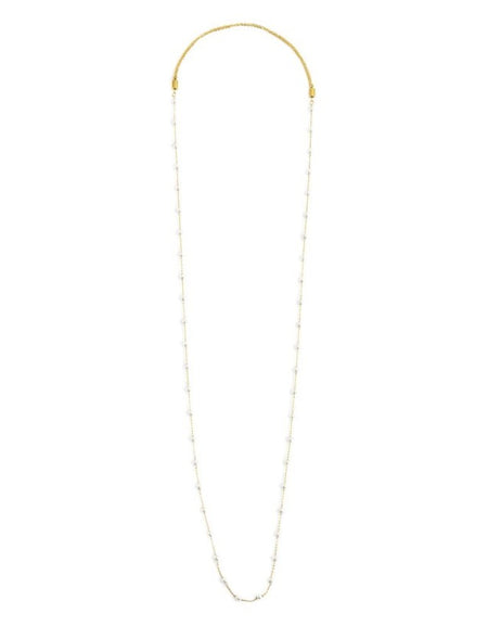 MARLÙ Collana lunga a catena con perle in acciaio dorato