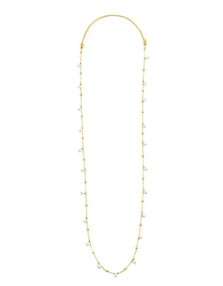 MARLÙ Collana lunga con perle e sfere alternate in acciaio dorato