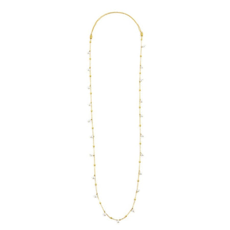 MARLÙ Collana lunga con perle e sfere alternate in acciaio dorato
