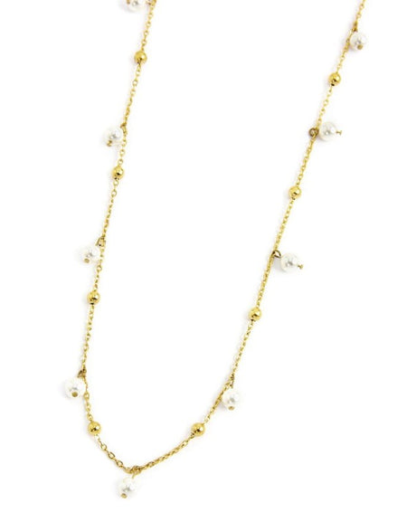 MARLÙ Collana con perle e sfere alternate in acciaio dorato