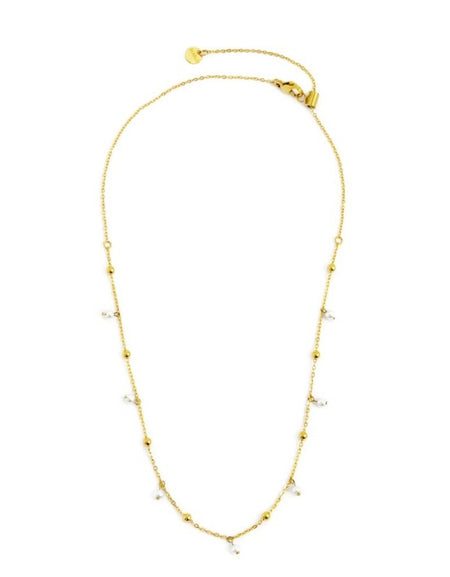 MARLÙ Collana con perle e sfere alternate in acciaio dorato