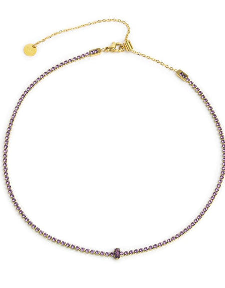 MARLÙ Collana Tennis con zircone Baguette Viola Ametista in acciaio dorato