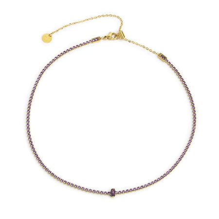 MARLÙ Collana Tennis con zircone Baguette Viola Ametista in acciaio dorato