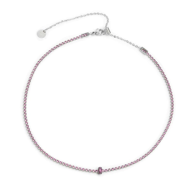 MARLÙ Collana Tennis con zircone Baguette Rosa in acciaio