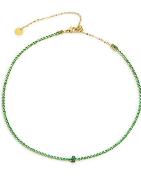 MARLÙ Collana Tennis con zircone Baguette Verde Smeraldo in acciaio dorato