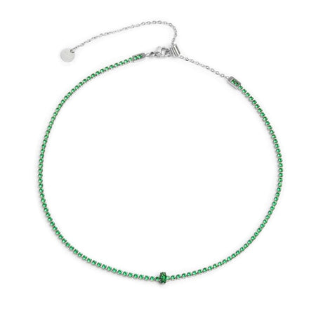 MARLÙ Collana Tennis con zircone Baguette Verde Smeraldo in acciaio