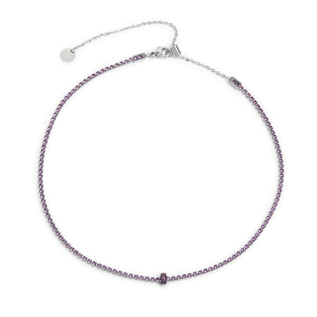 MARLÙ Collana Tennis con zircone Baguette Viola Ametista in acciaio
