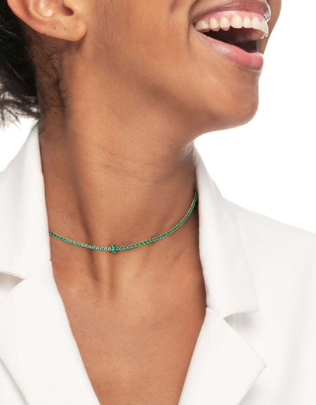 MARLÙ Collana Tennis con zircone Baguette Verde Smeraldo in acciaio dorato