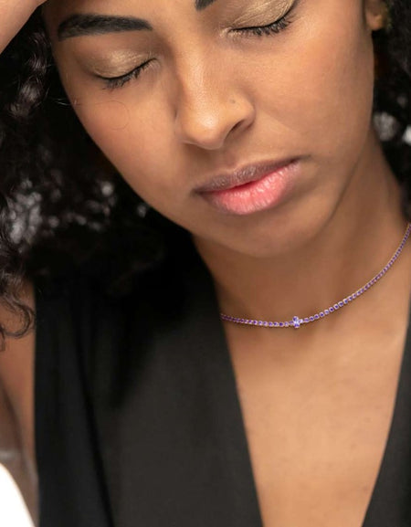 MARLÙ Collana Tennis con zircone Baguette Viola Ametista in acciaio dorato