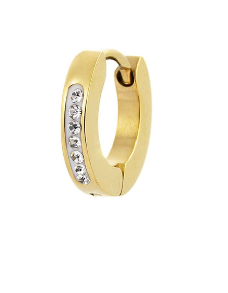 MARLÙ Monorecchino a cerchio 11mm dorato con cristalli bianchi in acciaio