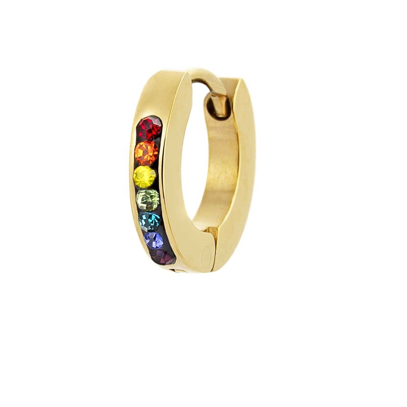 MARLÙ Monorecchino a cerchio 11mm dorato con cristalli multicolor in acciaio