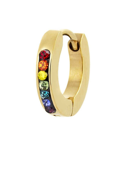 MARLÙ Monorecchino a cerchio 11mm dorato con cristalli multicolor in acciaio