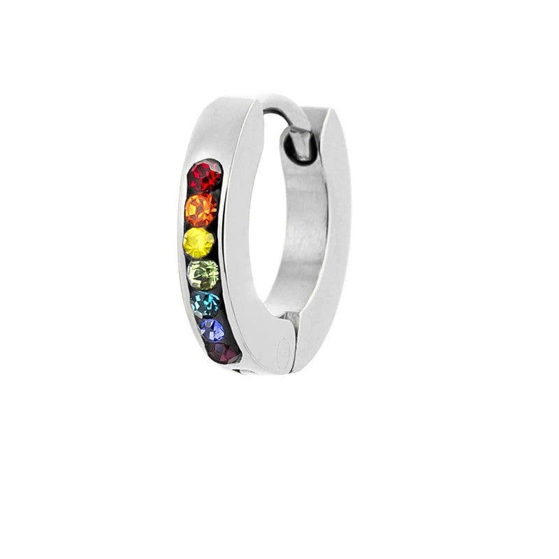 MARLÙ Monorecchino a cerchio 11mm con cristalli multicolor in acciaio