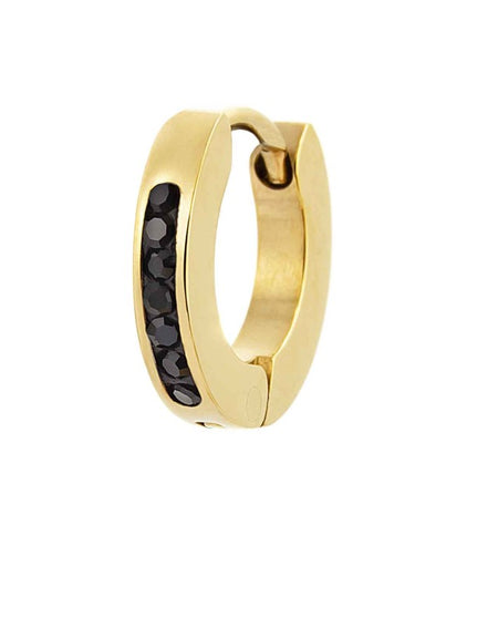 MARLÙ Monorecchino a cerchio 11mm dorato con cristalli neri in acciaio