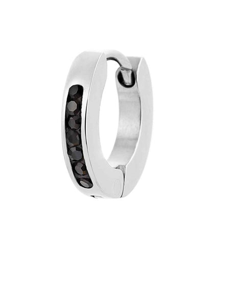 MARLÙ Monorecchino a cerchio 11mm con cristalli neri in acciaio