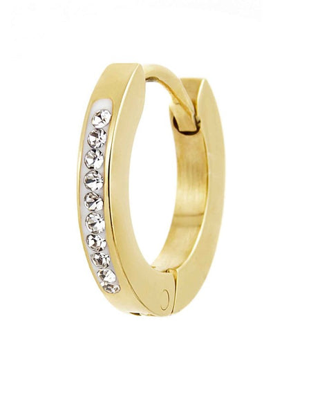 MARLÙ Monorecchino a cerchio 14mm dorato con cristalli bianchi in acciaio