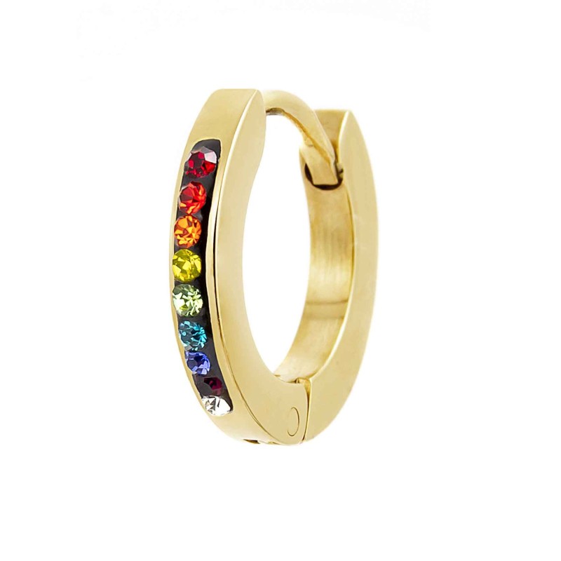MARLÙ Monorecchino a cerchio 14mm dorato con cristalli multicolor in acciaio