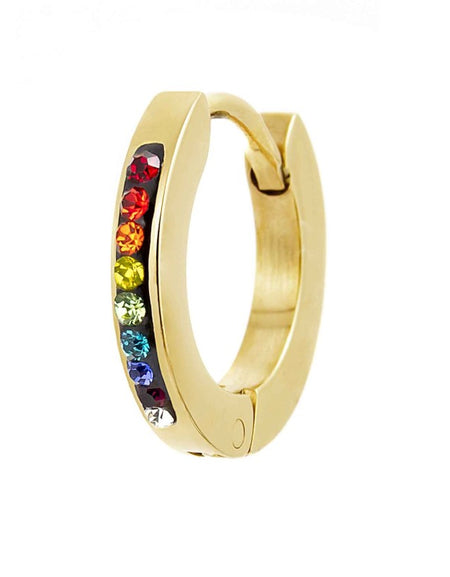 MARLÙ Monorecchino a cerchio 14mm dorato con cristalli multicolor in acciaio