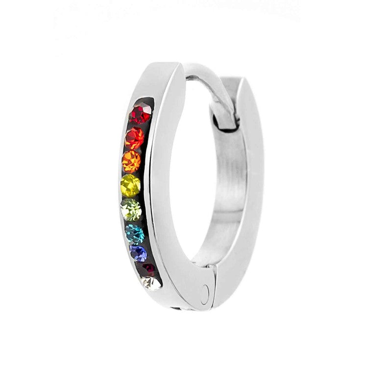 MARLÙ Monorecchino a cerchio 14mm con cristalli multicolor in acciaio
