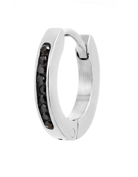 MARLÙ Monorecchino a cerchio 14mm con cristalli neri in acciaio
