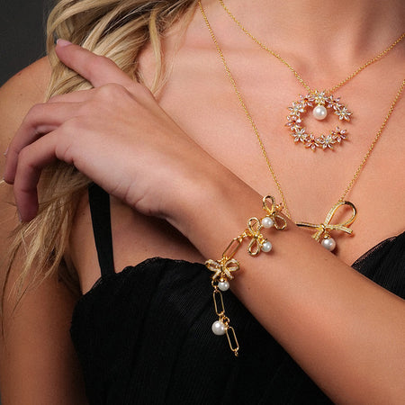 OTTAVIANI Bracciale Moda Dorato a Catena con Fiocchi e Perle