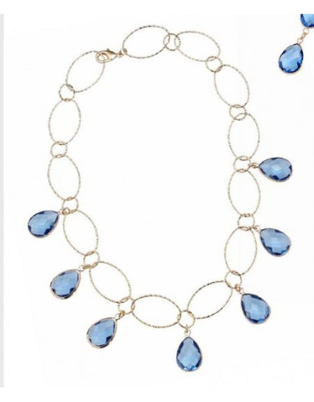 OTTAVIANI Collana Girocollo Moda Dorato con Cristalli Pendenti Blu Zaffiro