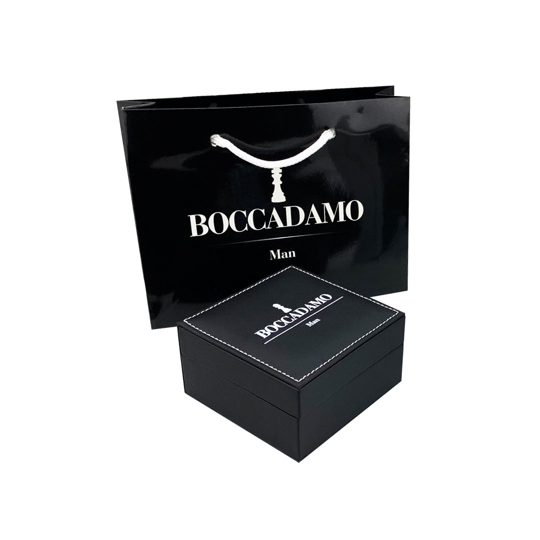 BOCCADAMO MAN Bracciale Cuoio Verde con Cinque Cubotti in Argento 925